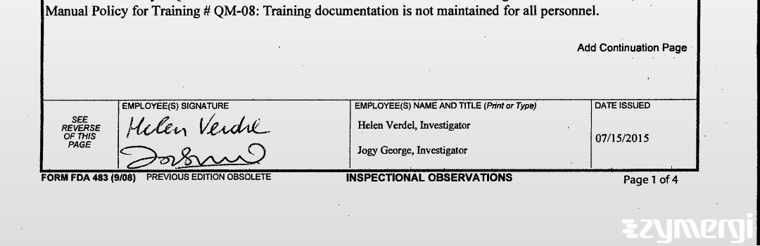 Helen Verdel FDA Investigator Jogy George FDA Investigator
