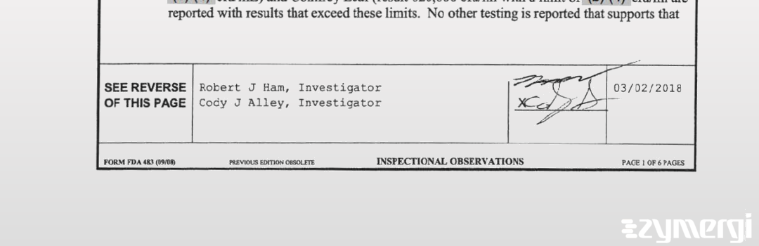 Robert J. Ham FDA Investigator Cody J. Alley FDA Investigator 