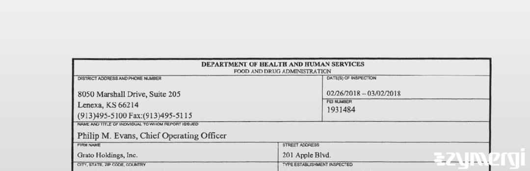 FDANews 483 Grato Holdings, Inc. Mar 2 2018 top