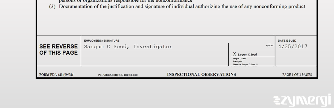 Sargum C. Sood FDA Investigator 