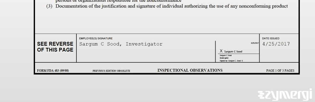 Sargum C. Sood FDA Investigator
