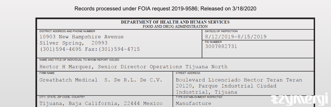 FDANews 483 Greatbatch Medical  S. De R.L. De C.V. Aug 15 2019 top