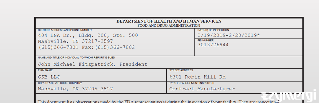 FDANews 483 GSB LLC Feb 28 2019 top