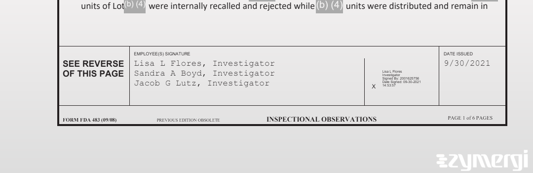 Lisa L. Flores FDA Investigator Jacob G. Lutz FDA Investigator Sandra A. Boyd FDA Investigator 