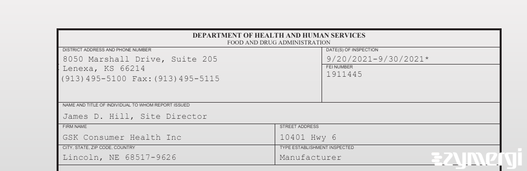 FDANews 483 GSK Consumer Health Inc Sep 30 2021 top