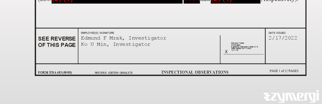 Ko U. Min FDA Investigator Edmund F. Mrak FDA Investigator 