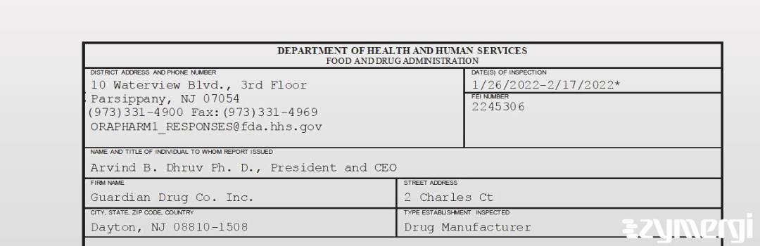 FDANews 483 Guardian Drug Co. Inc. Feb 17 2022 top