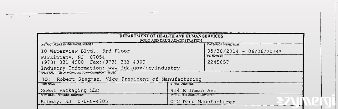 FDANews 483 Guest Packaging LLC Jun 6 2014 top