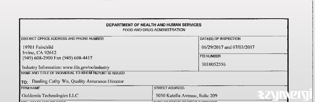 FDANews 483 Guidemia Technologies LLC Jul 3 2017 top