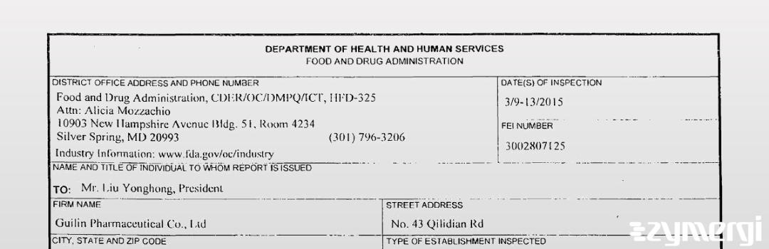 FDANews 483 Guilin Pharmaceutical Co., Ltd. Mar 13 2015 top