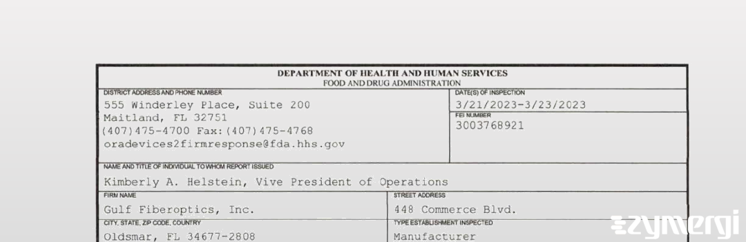 FDANews 483 Gulf Fiberoptics, Inc. Mar 23 2023 top