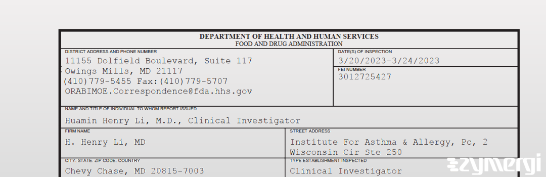 FDANews 483 H. Henry Li, MD Mar 24 2023 top