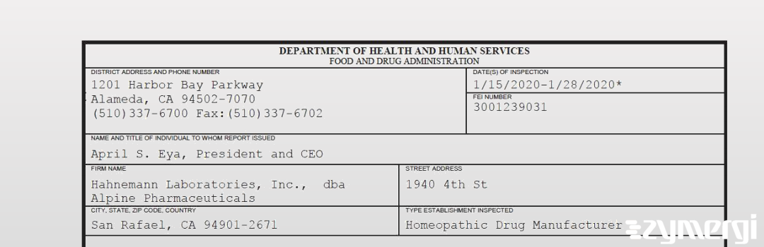 FDANews 483 Hahnemann Laboratories, Inc.,  dba Alpine Pharmaceuticals Jan 28 2020 top