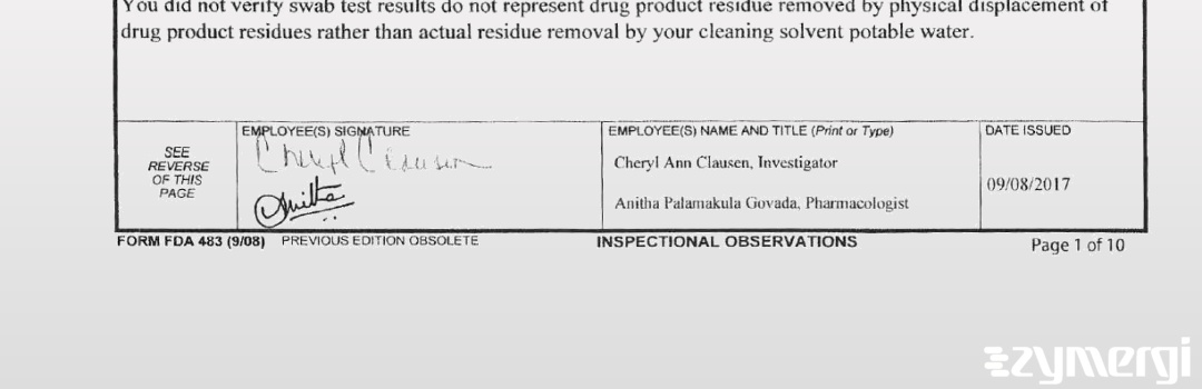 Cheryl A. Clausen FDA Investigator Anitha P. Govada FDA Investigator