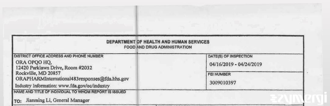 FDANews 483 Hainan Shuangcheng Pharmaceuticals Co Ltd Apr 24 2019 top