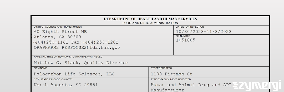 FDANews 483 Halocarbon Life Sciences, LLC Nov 3 2023 top