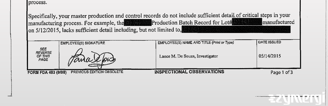 Lance M. De Souza FDA Investigator De Souza, Lance M FDA Investigator 