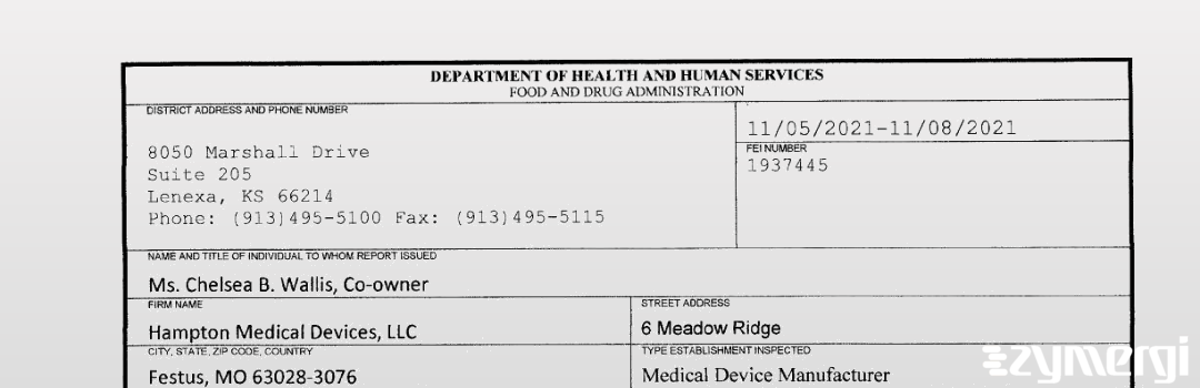 FDANews 483 Hampton Medical Devices, LLC Nov 8 2021 top