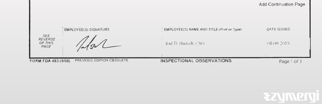 Joel D. Hustedt FDA Investigator 