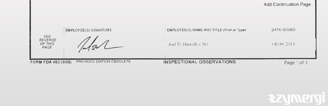 Joel D. Hustedt FDA Investigator 
