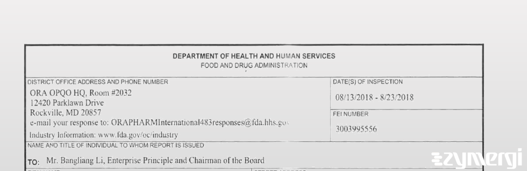 FDANews 483 Hangzhou Zhongmei Huadong Pharmaceutical Co., Ltd Aug 18 2023 top