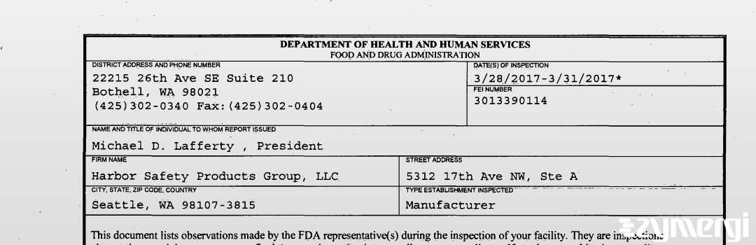 FDANews 483 Harbor Safety Products Group LLC Mar 31 2017 top