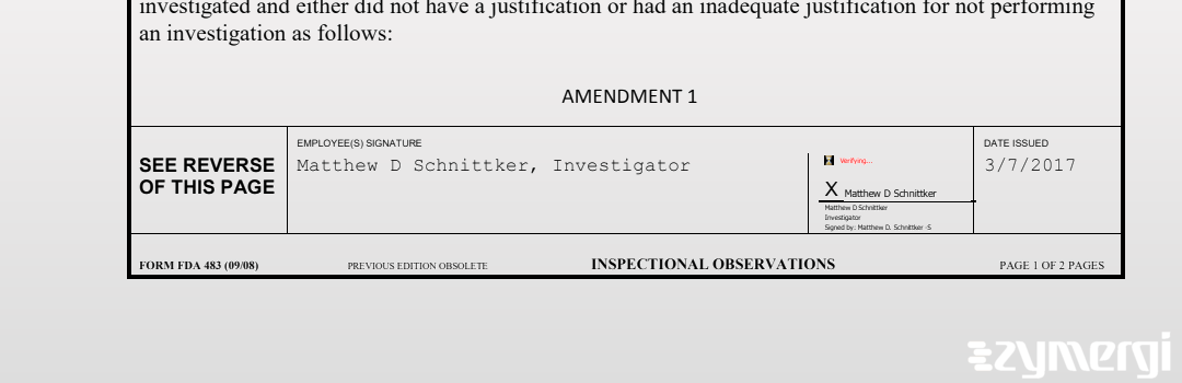 Matthew D. Schnittker FDA Investigator 