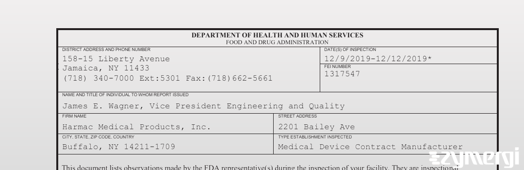 FDANews 483 Harmac Medical Products, Inc. Dec 12 2019 top