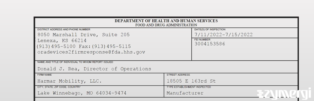 FDANews 483 Harmar Mobility, LLC. Jul 15 2022 top