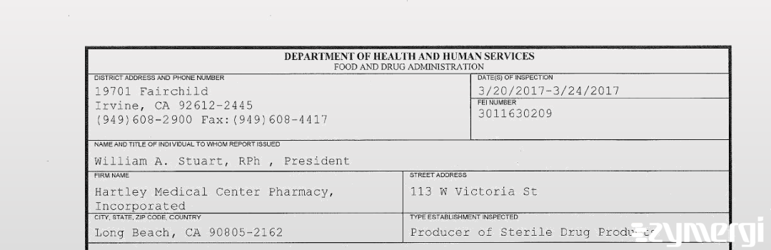 FDANews 483 Hartley Medical Center Pharmacy, Incorporated Mar 24 2017 top