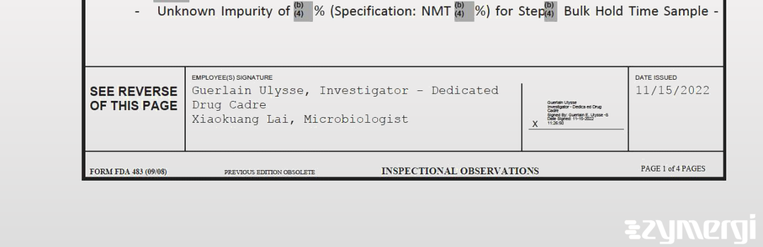 Guerlain Ulysse FDA Investigator Xiaokuang Lai FDA Investigator
