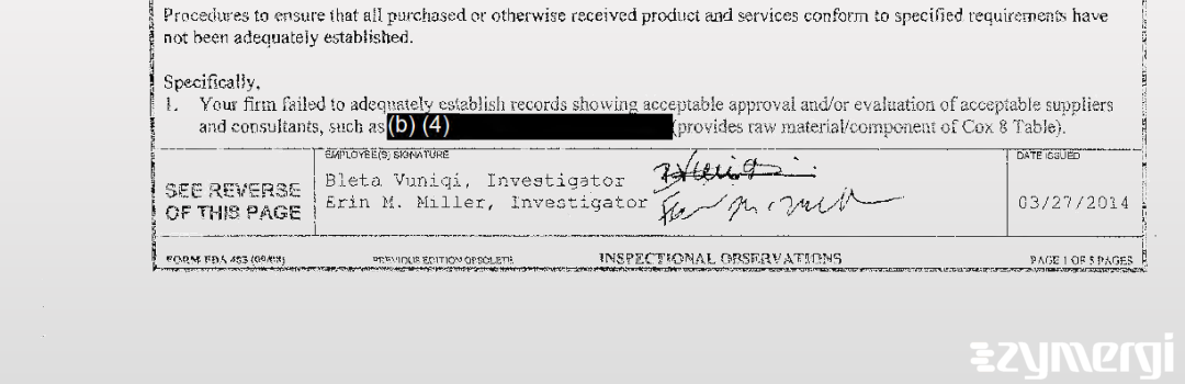 Bleta Vuniqi FDA Investigator Erin M. Miller FDA Investigator