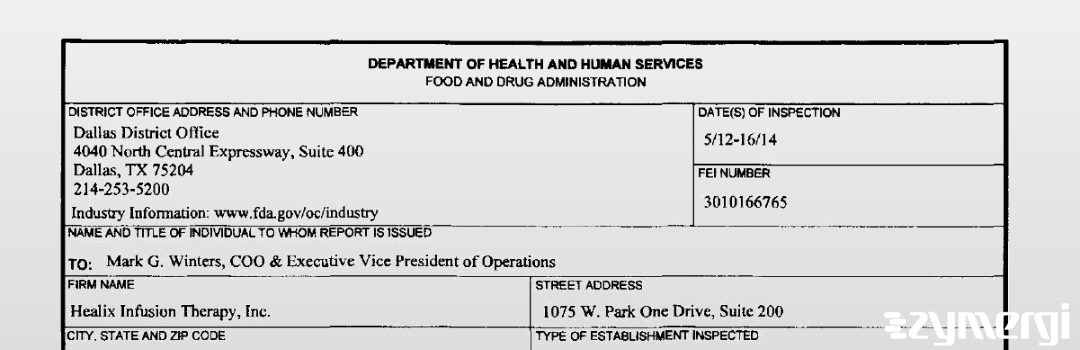 FDANews 483 Healix Infusion Therapy, Inc. May 16 2014 top