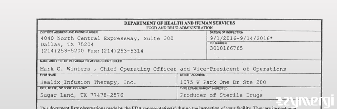 FDANews 483 Healix Infusion Therapy, Inc. Sep 14 2016 top