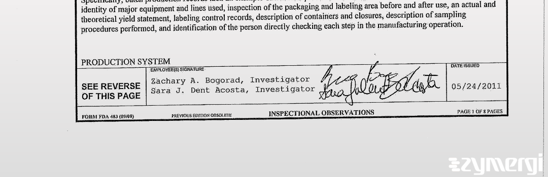 Zachary A. Bogorad FDA Investigator Sara J. Dent Acosta FDA Investigator Dent Acosta, Sara J FDA Investigator 