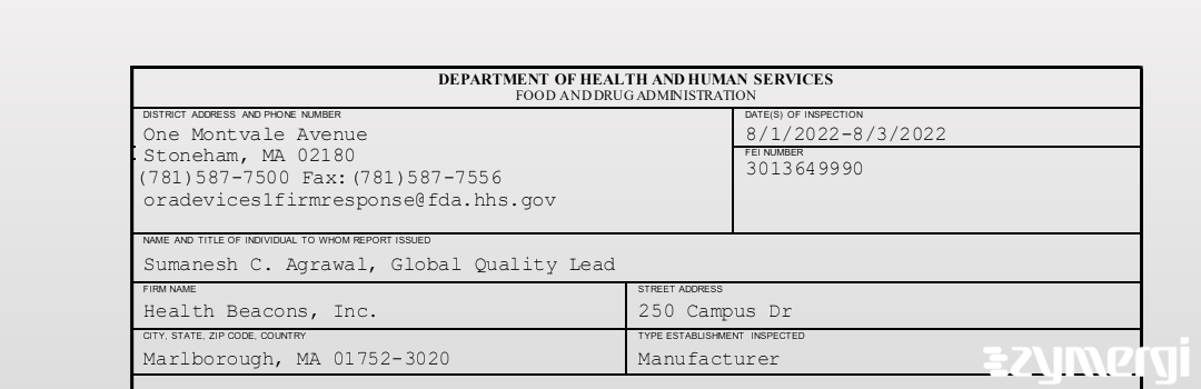 FDANews 483 Health Beacons, Inc. Aug 3 2022 top