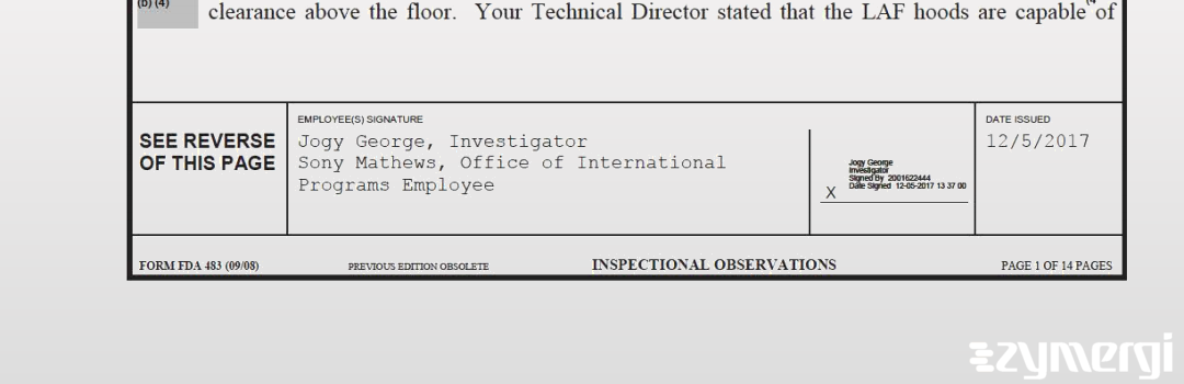 Sony Mathews FDA Investigator Jogy George FDA Investigator 