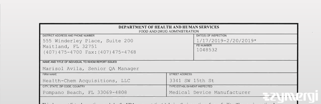 FDANews 483 Health-Chem Acquisitions, LLC Feb 20 2019 top