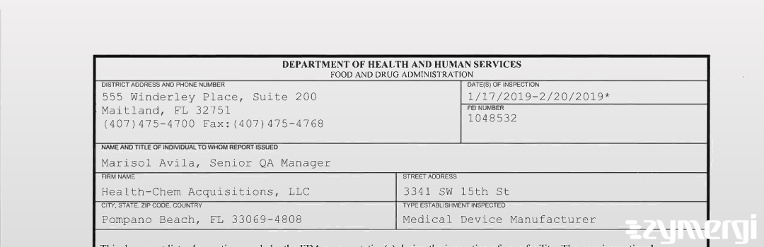 FDANews 483 Health-Chem Acquisitions, LLC Feb 20 2019 top