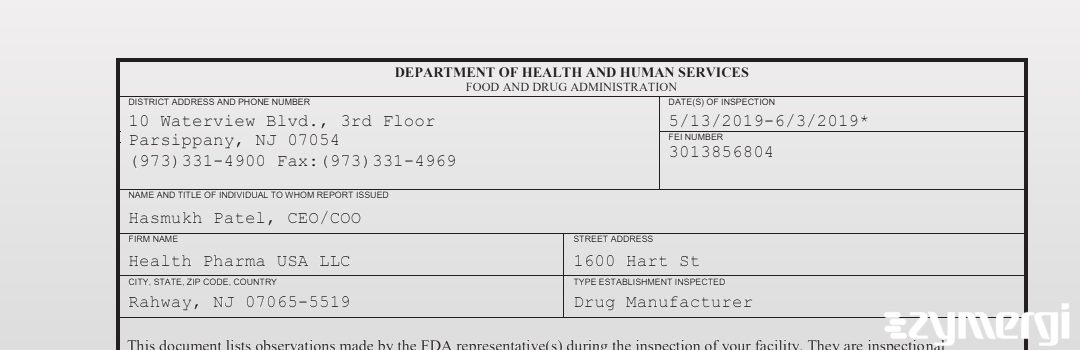 FDANews 483 Health Pharma USA LLC Jun 3 2019 top