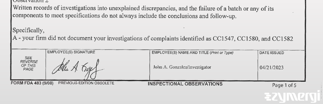 John A. Gonzalez FDA Investigator