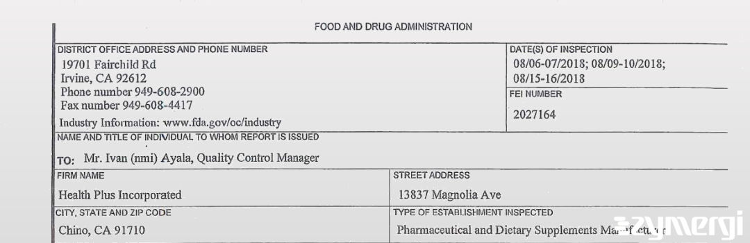 FDANews 483 Health Plus Incorporated Aug 16 2018 top