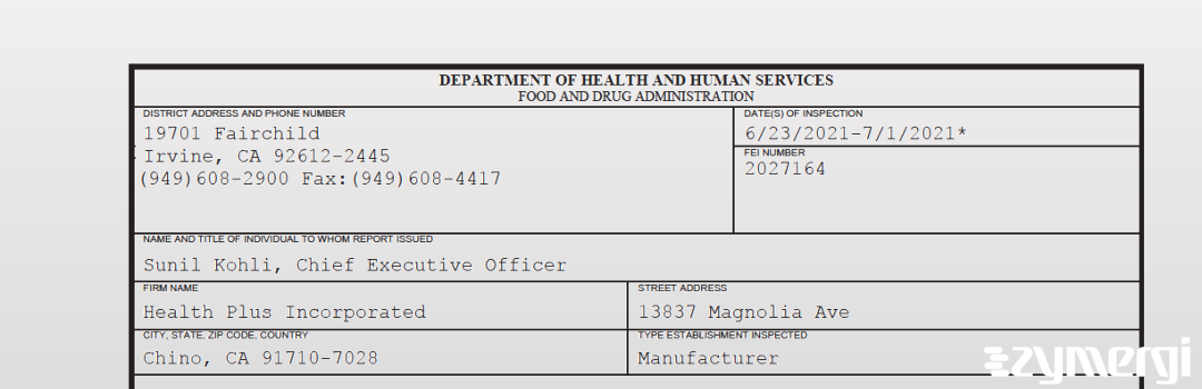 FDANews 483 Health Plus Incorporated Jul 1 2021 top