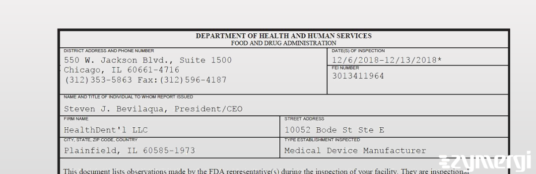 FDANews 483 HealthDent'l LLC Dec 13 2018 top