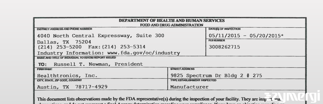 FDANews 483 Healthtronics, Inc. May 20 2015 top