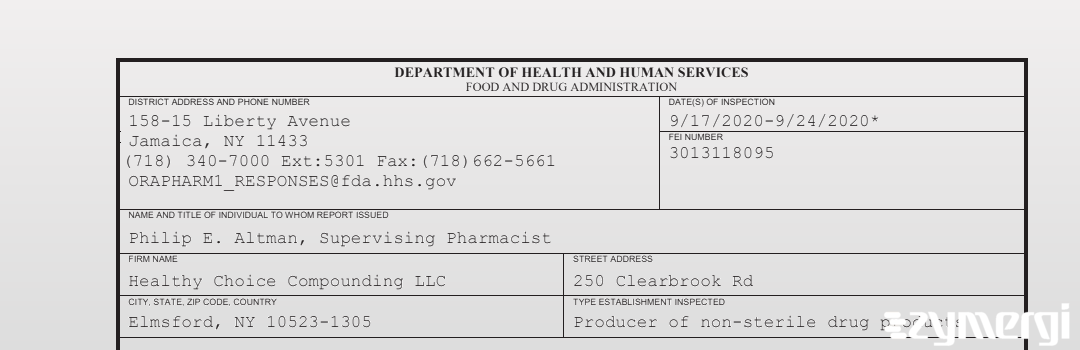 FDANews 483 Healthy Choice Compounding LLC Sep 24 2020 top