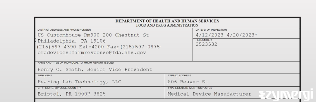 FDANews 483 Hearing Lab Technology, LLC Apr 20 2023 top