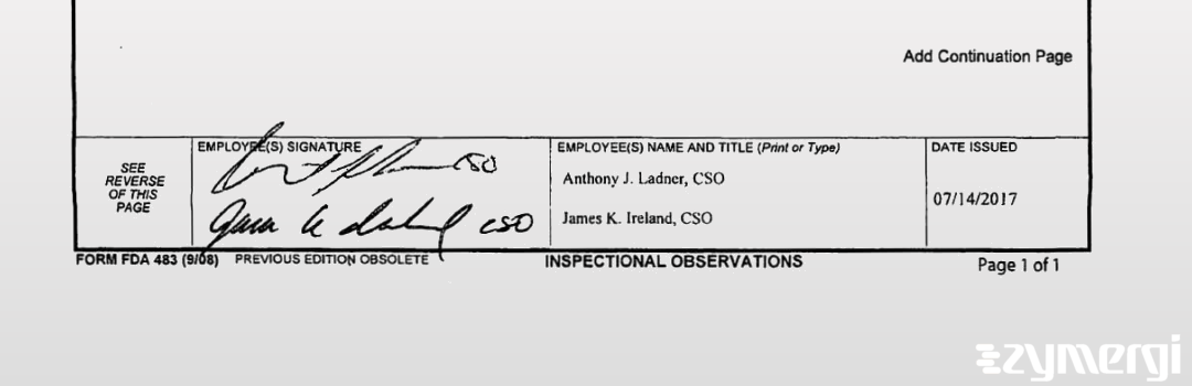 Anthony J. Ladner FDA Investigator James K. Ireland FDA Investigator 