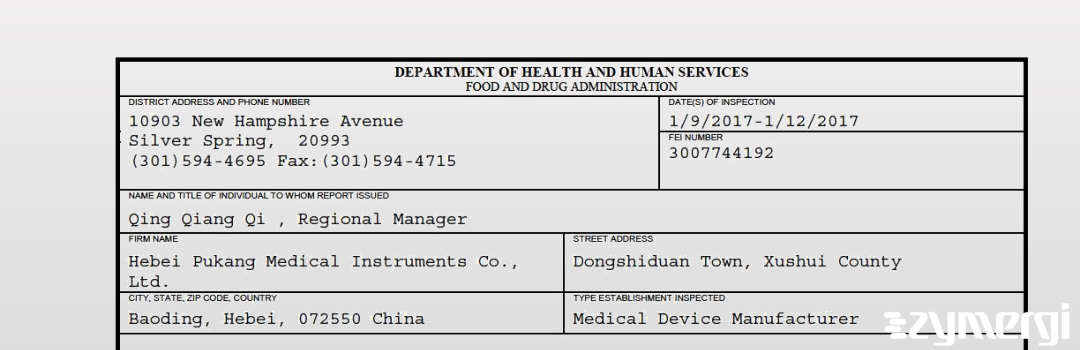 FDANews 483 Hebei Pukang Medical Instruments Co., Ltd. Jan 12 2017 top