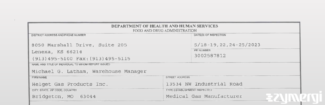 FDANews 483 Helget Gas Products, Inc. May 25 2023 top